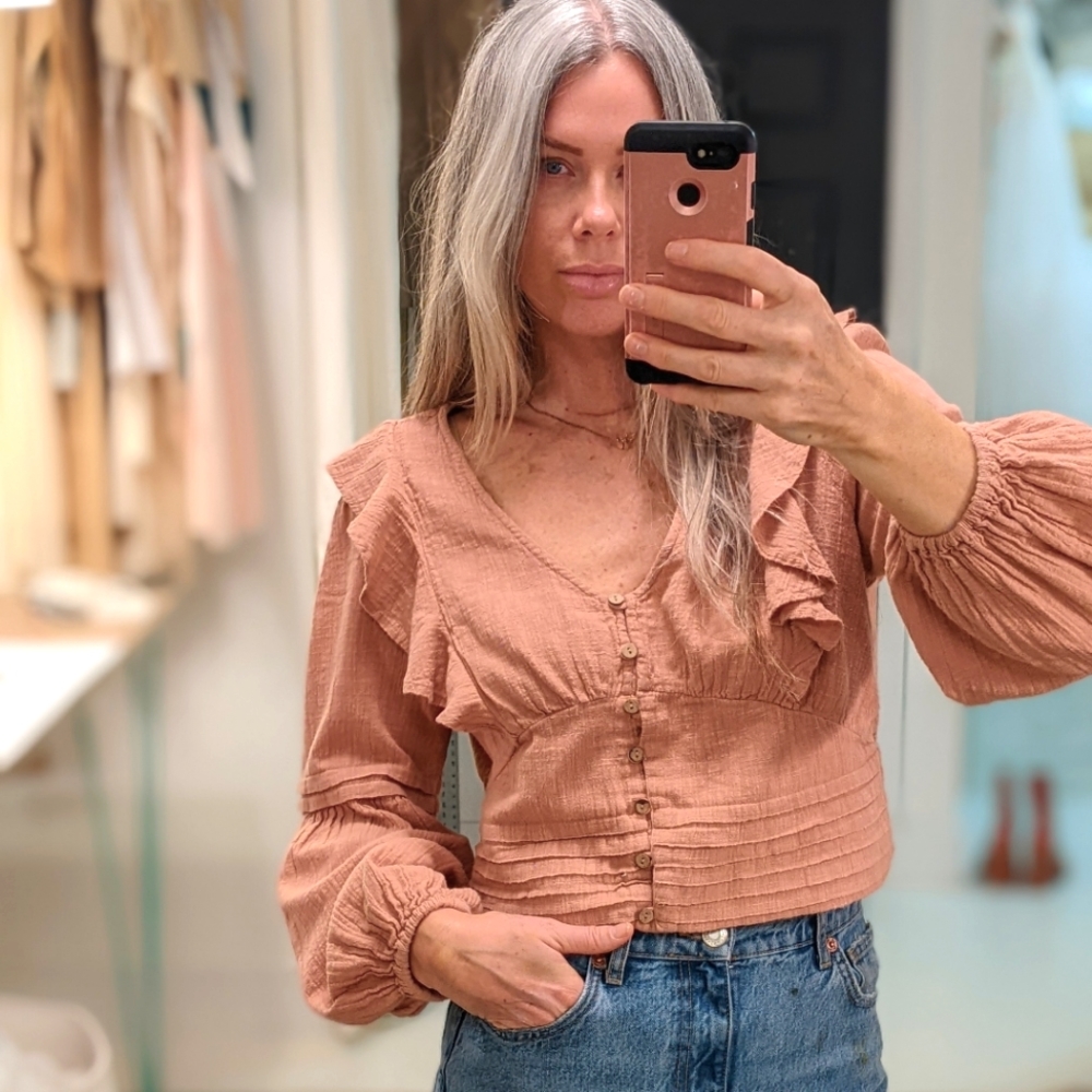 Primark Rust Coral Button-Front Ruffle Blouse - Picture 4 of 8